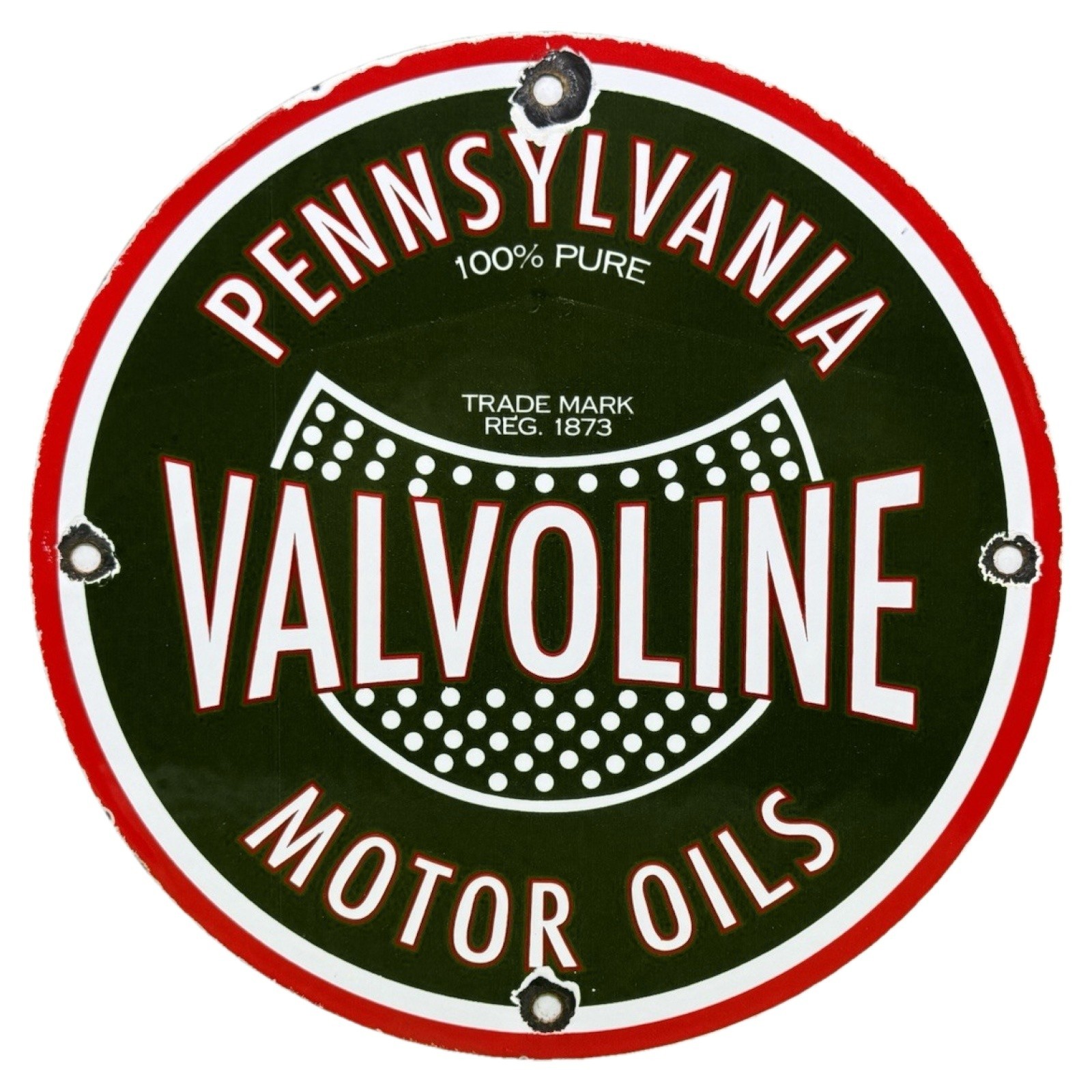 VINTAGE PENNSYLVANIA VALVOLINE MOTOR OILS PORCELAIN SIGN 100% PURE GAS STATION