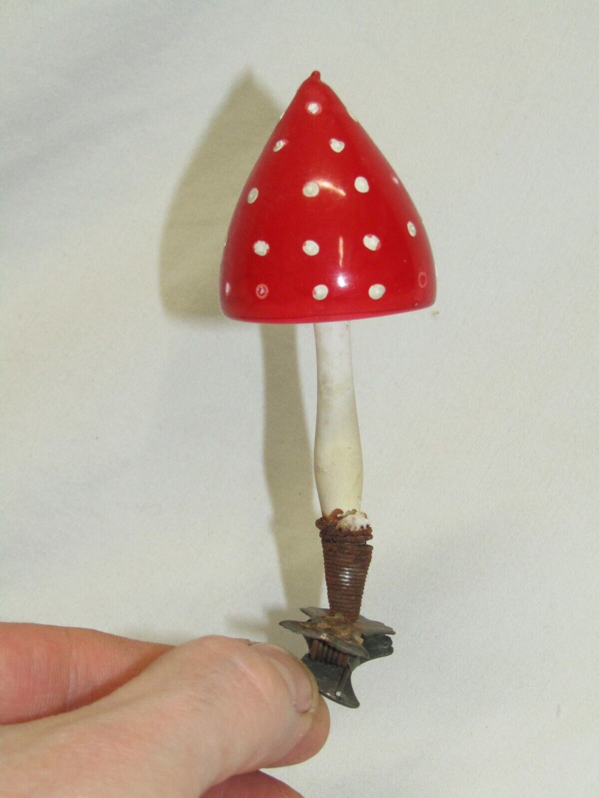 German Antique Glass Clip On Mushroom Vintage Christmas Ornament 1930\'s