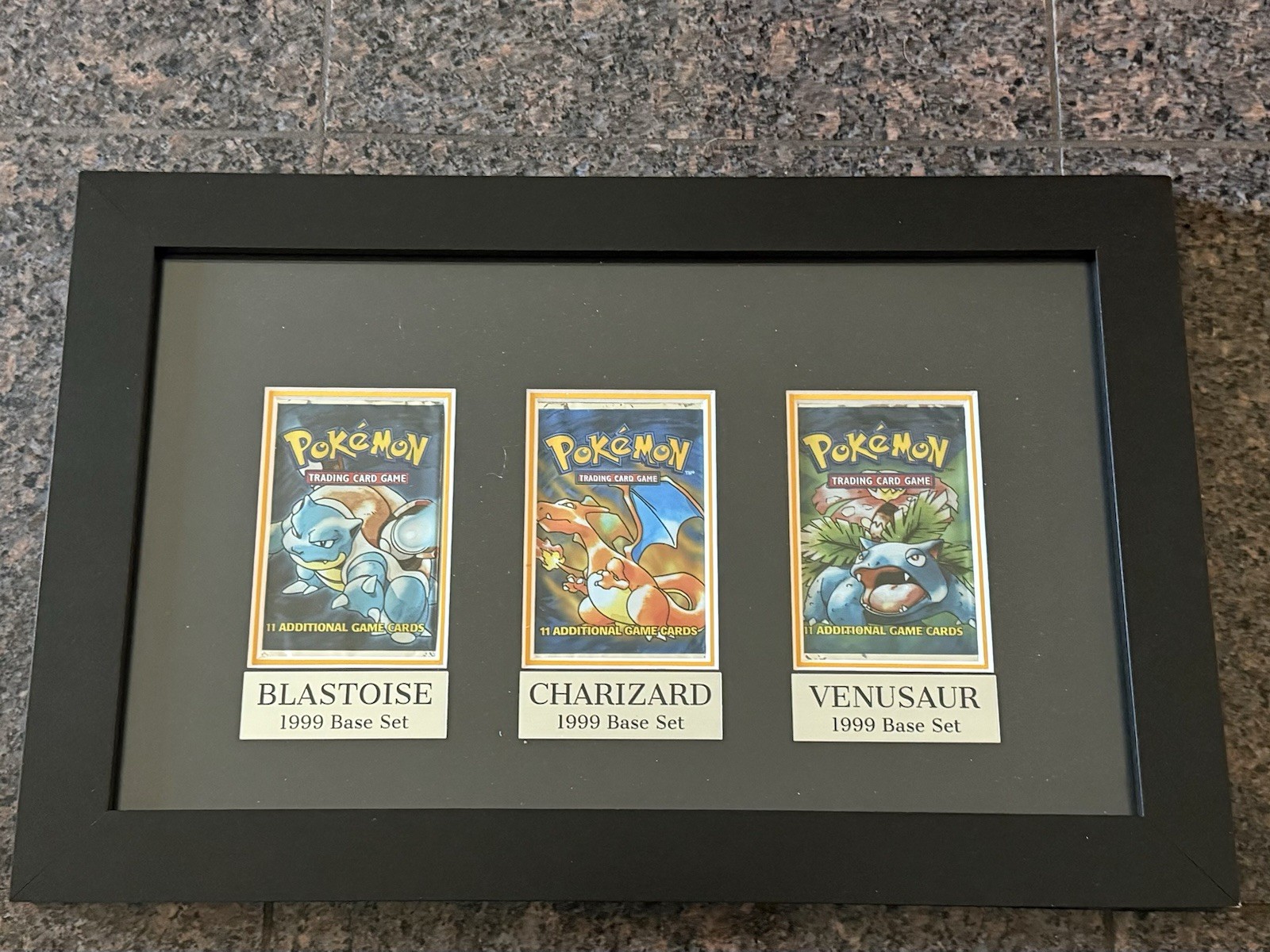 Wotc Pokémon TCG Base Set 1999 Booster Pack Art Set - 3 Packs -Empty Framed