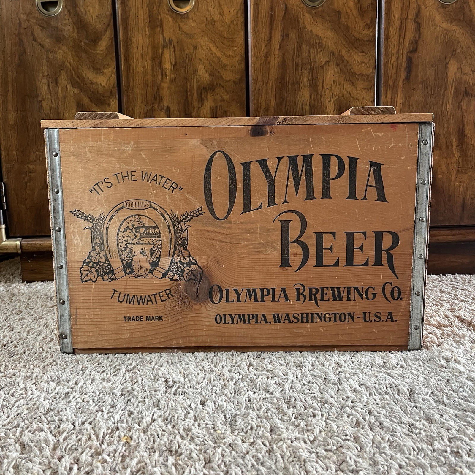 Vintage Olympia Beer Brewing Its The Water Wooden Crate Box Tumwater Box