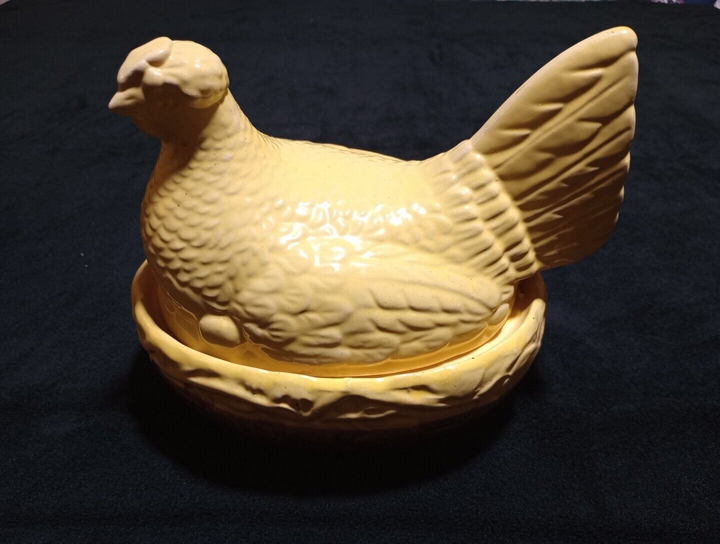 Vintage Yellow Ware Chicken Hen on Nest Covered Dish