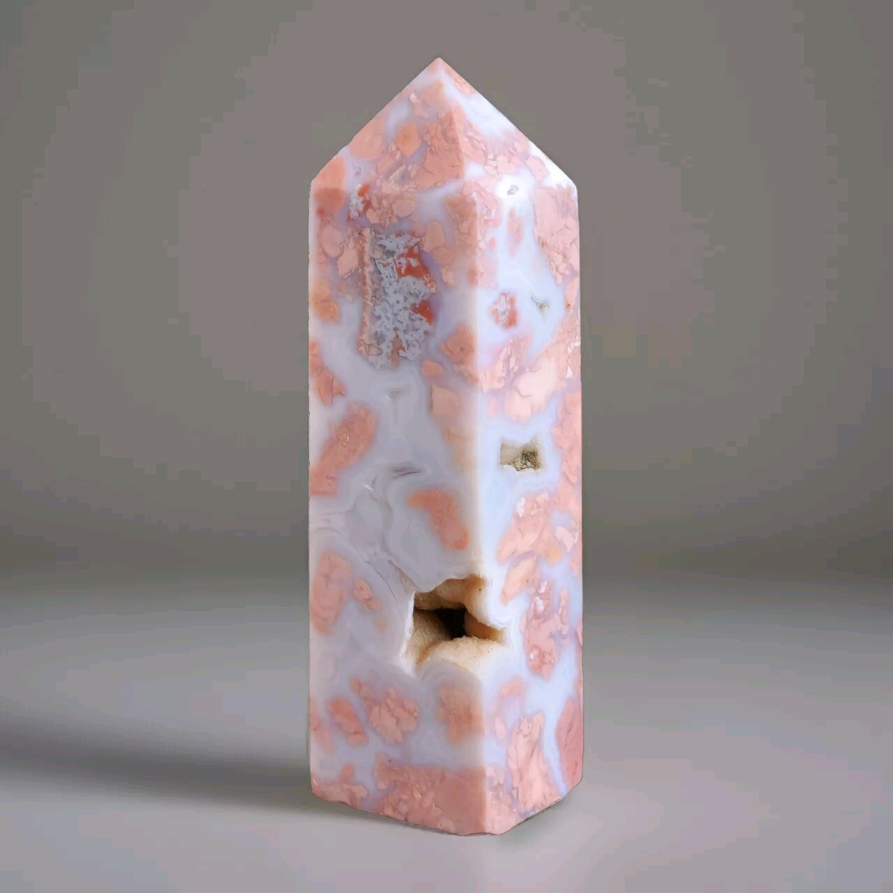 Natural Polished Druzy Petal Flower Cotton Candy Agate Tower Pillar 3.875\