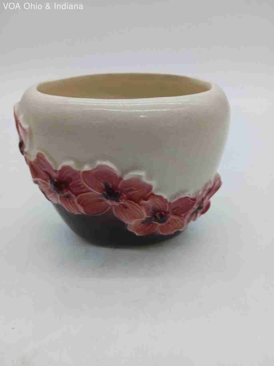 Vintage Ceramic Pottery Vase Pink Floral Relief Mid Century Style Small Planter