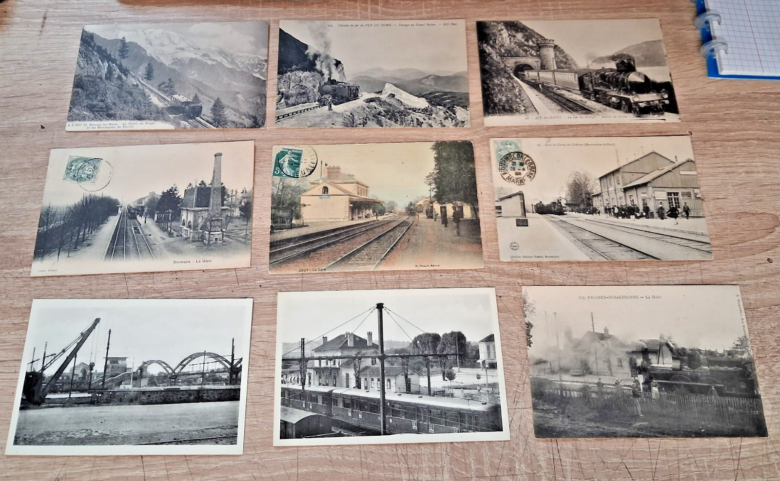 Lot of 9 old postcards postcard trains stations railways early 20th century