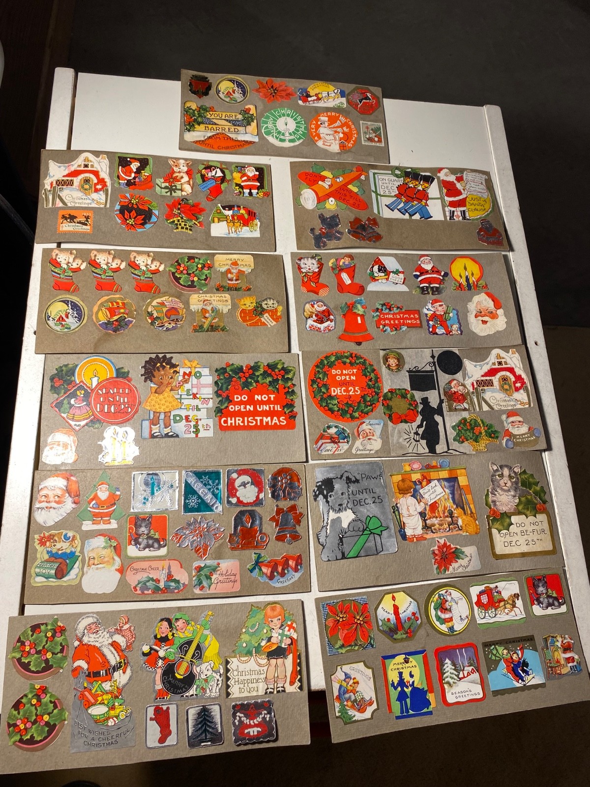 Vtg 1930's Used Lot of Double Sided Cardboard Card Xmas Stickers Christmas Vtg 1930's Used Lot of Double Sided Cardboard Card Xmas Stickers Christmas