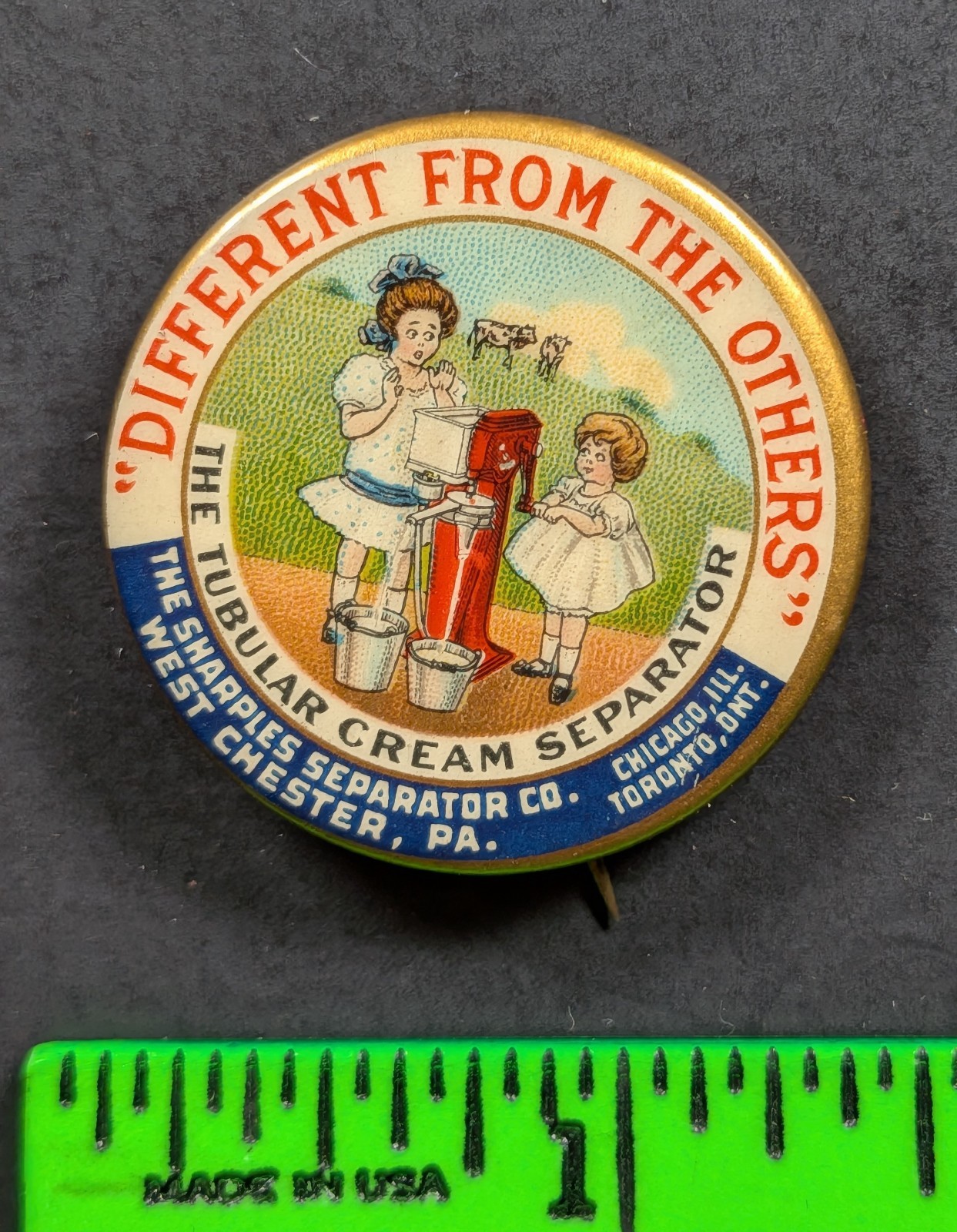 Vintage 1906 Tubular Cream West Chester PA Pinback Pin