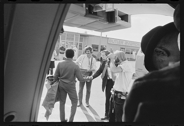 Photo:James Brown 1970s Lear Jet Arrival Reporters Airport
