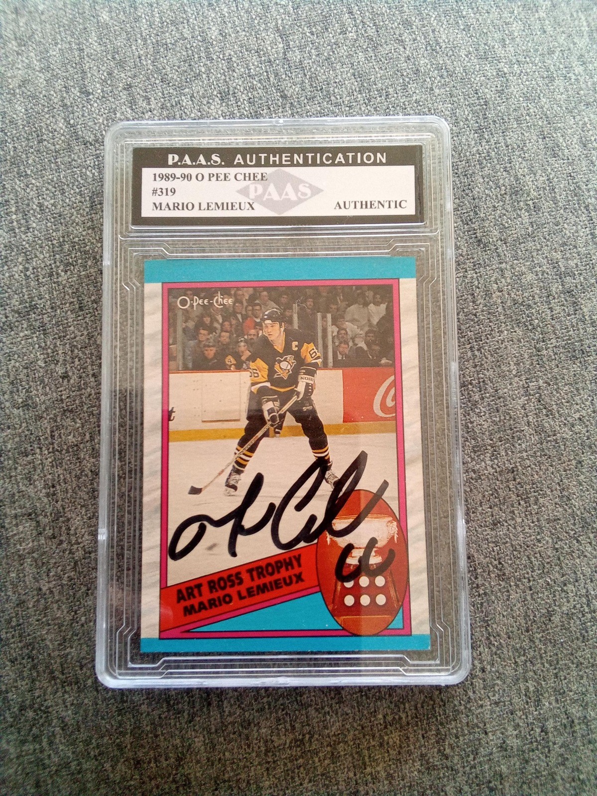 1989 OPC Mario Lemieux Pittsburgh Penguins signed autograph Encased Hockey Card