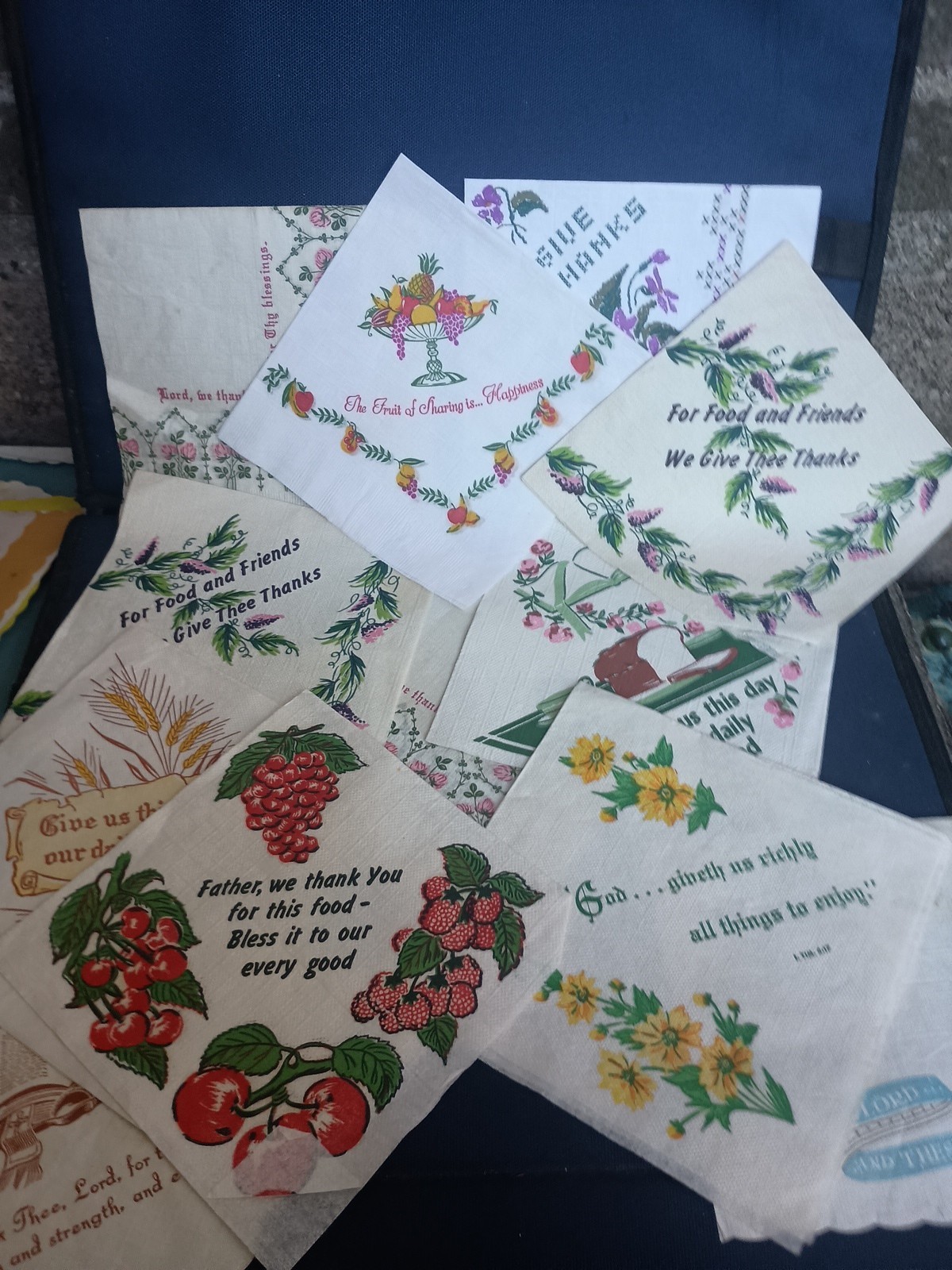 Vintage Mostly Crepe Paper Napkins Religious Food Lot Of 12