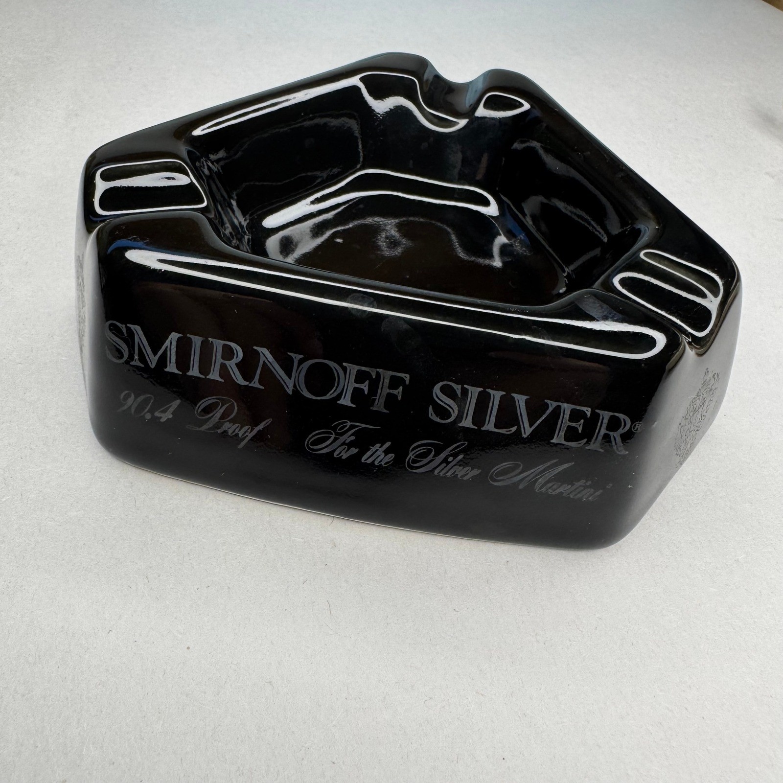 Vintage 1972 Smirnoff Silver Vodka Black Ceramic Ashtray 90.4 Proof Martini