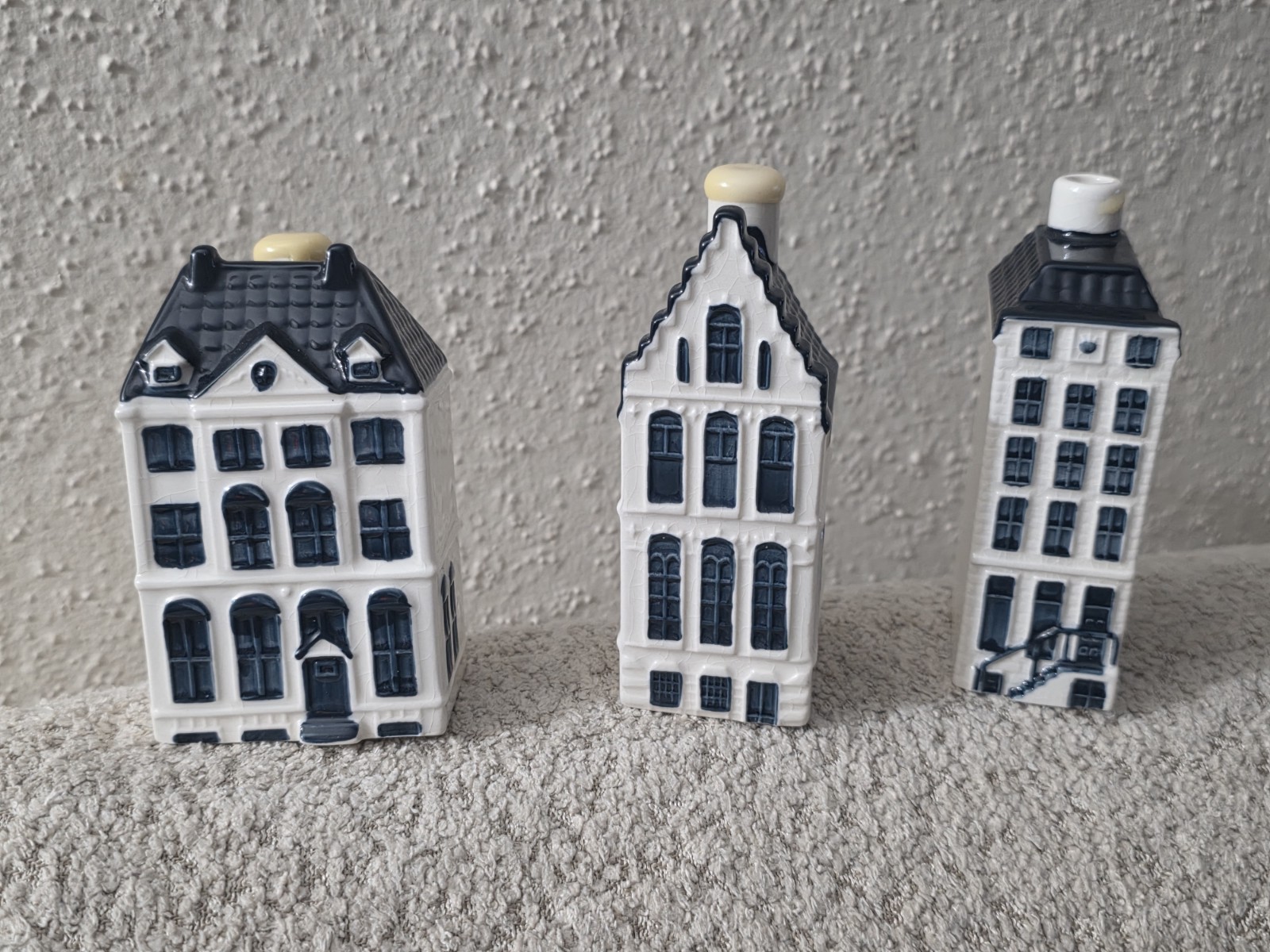 KLM Airlines Blue Delft 2011 Miniature House Decanter Bottle set #48 #52 #57.