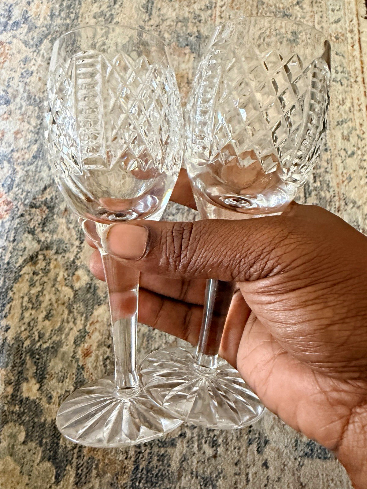 Set of 2 Vintage Cut Crystal Cordial Sherry Port Glasses Diamond Star Foot 5.75\