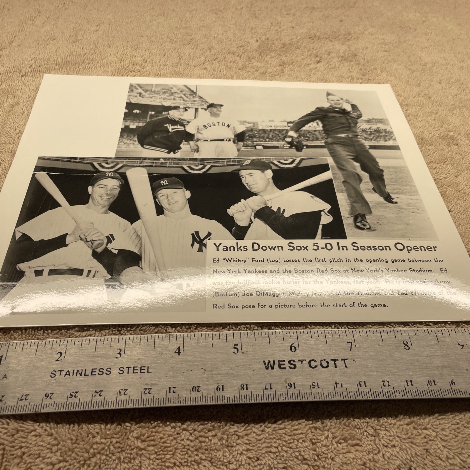 1951 Press Photo Mantle DiMaggio Williams Whitey Ford New York Yankees Boston