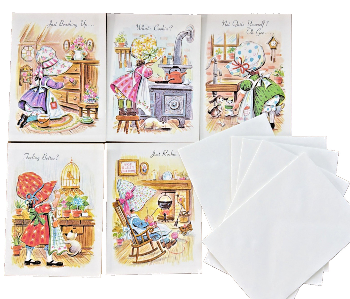 Busy Betsy Get Well Greeting Cards Set of 5 With Envelopes NOS 1970s Vintage
