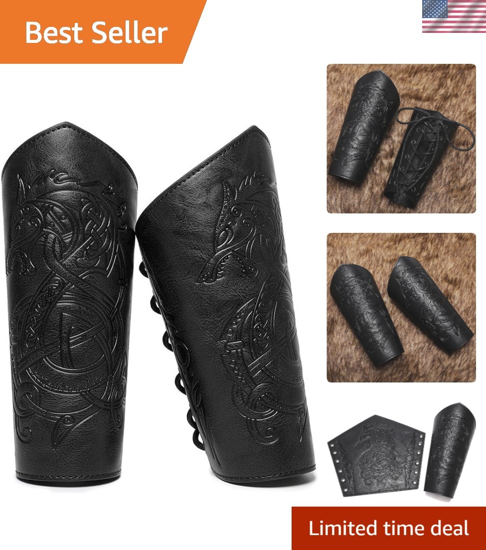 Medieval Leather Bracers Dragon Embossed Viking Leather Bracers Leather Arm A...