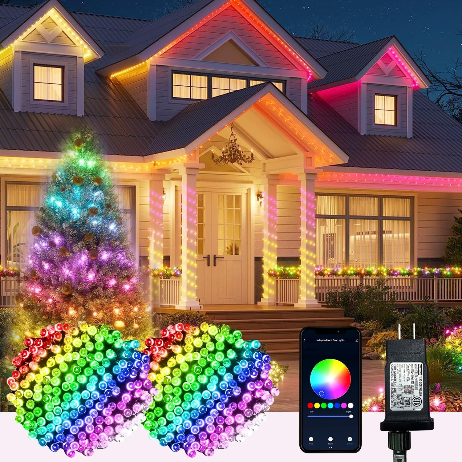 Smart Christmas String Lights - 196FT 600 RGB LEDs WiFi Multi-Color Changing ...