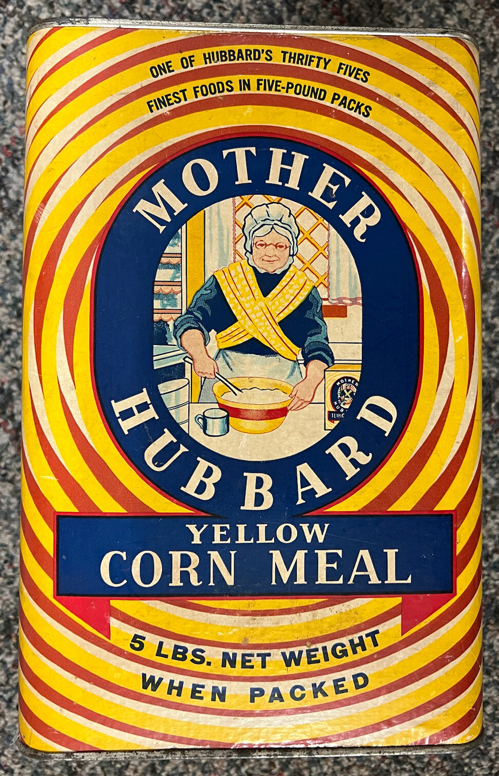Vnt MOTHER HUBBARD YELLOW CORN MEAL Cardboard Tin Hubbard Milling Co Mankato Min