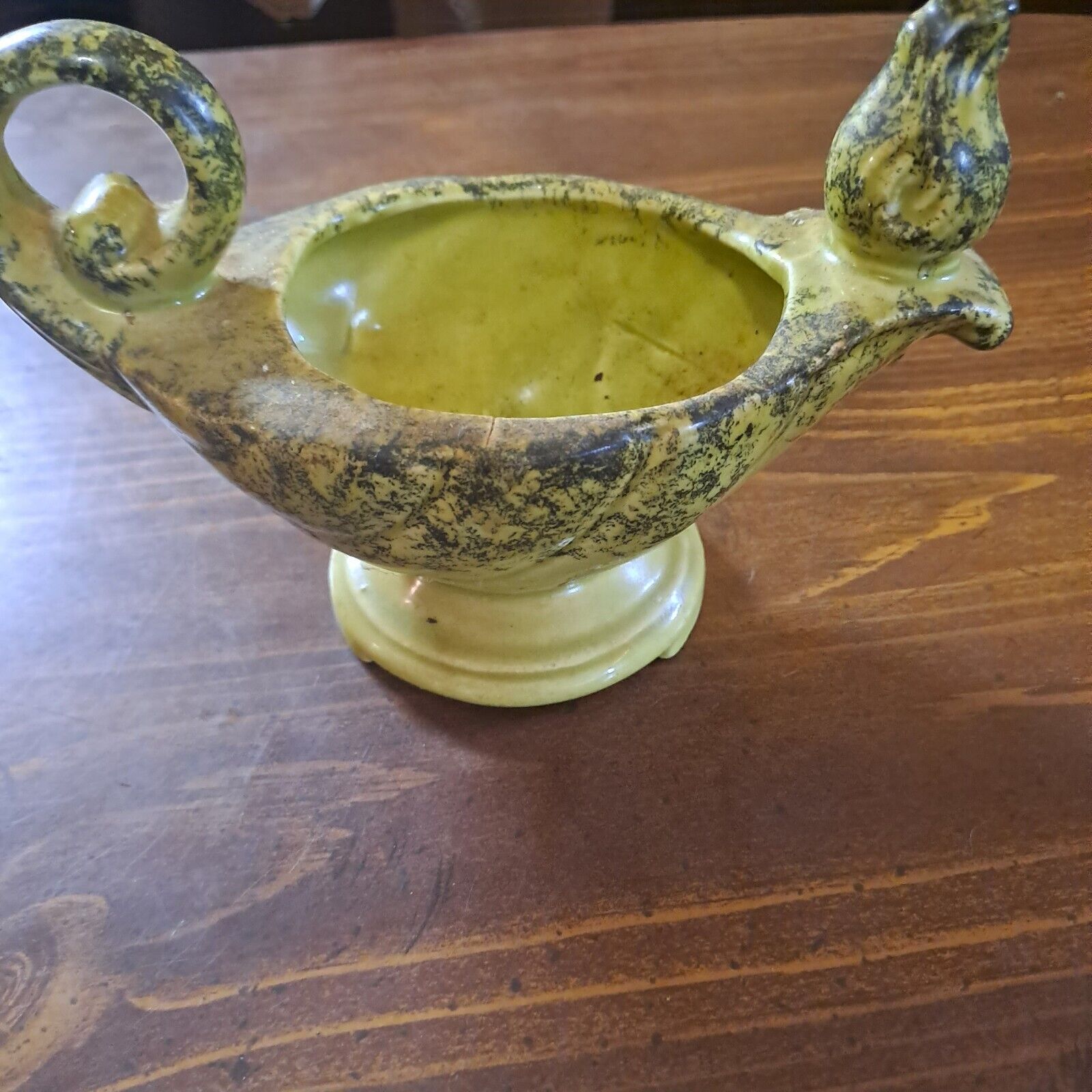 Vintage 60\'s Green Lamp Shaped Vase Or Planter 