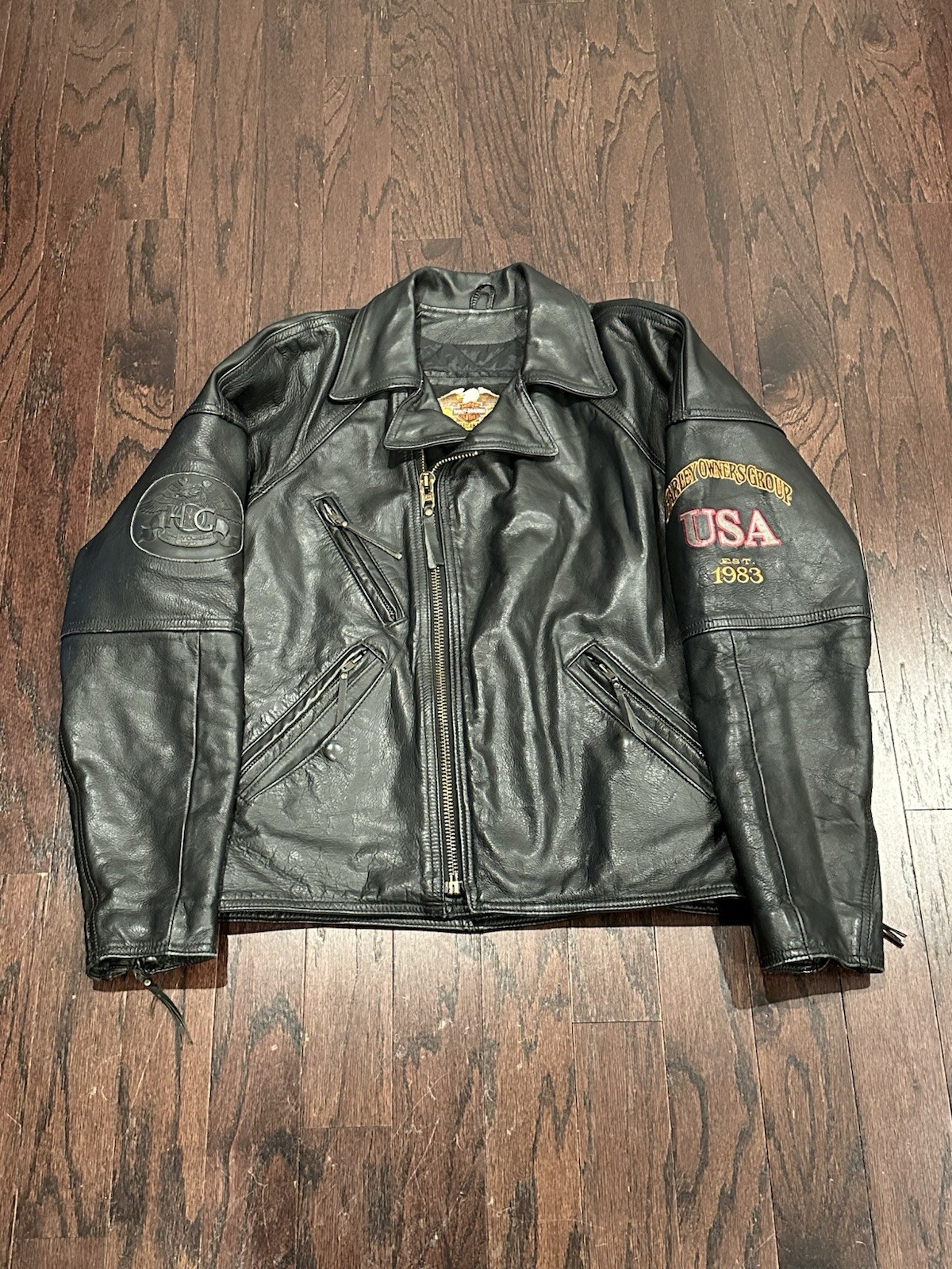 Vintage Harley Davidson HOG Leather Motorcycle Jacket USA Made Black Biker S