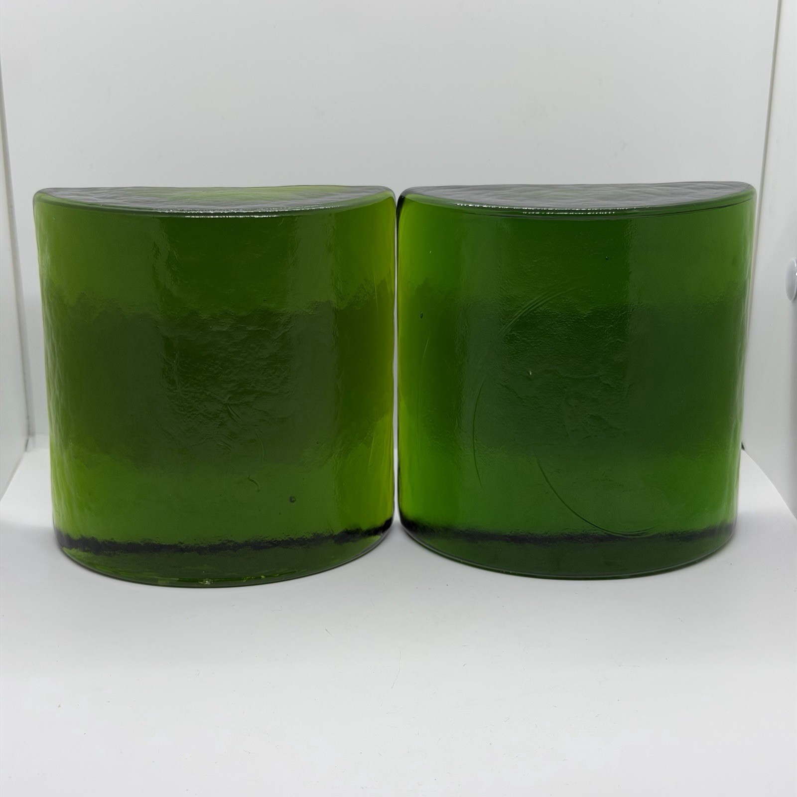 Vintage Blenko Emerald Green Half Moon Glass Bookends Wayne Husted MCM Pair