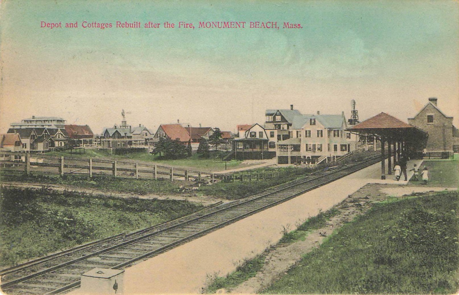 Bourne MA Monument Beach Depot Cottages Rebuilt After Fire Cape Cod Postcard