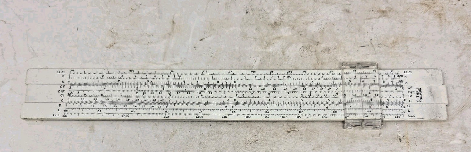 Vintage C-Thru S889 Log-Log Slide Rule Engineering Math Calculator Japan W/Case