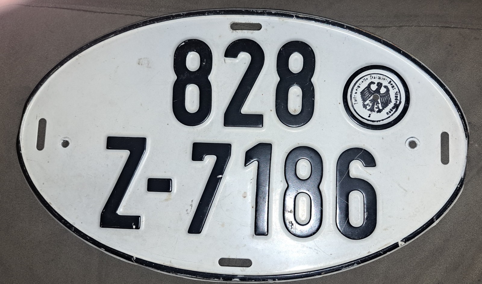 AUTHENTIC VINTAGE WEST GERMAN OVAL TEMPORARY EXPORT LICENSE PLATE