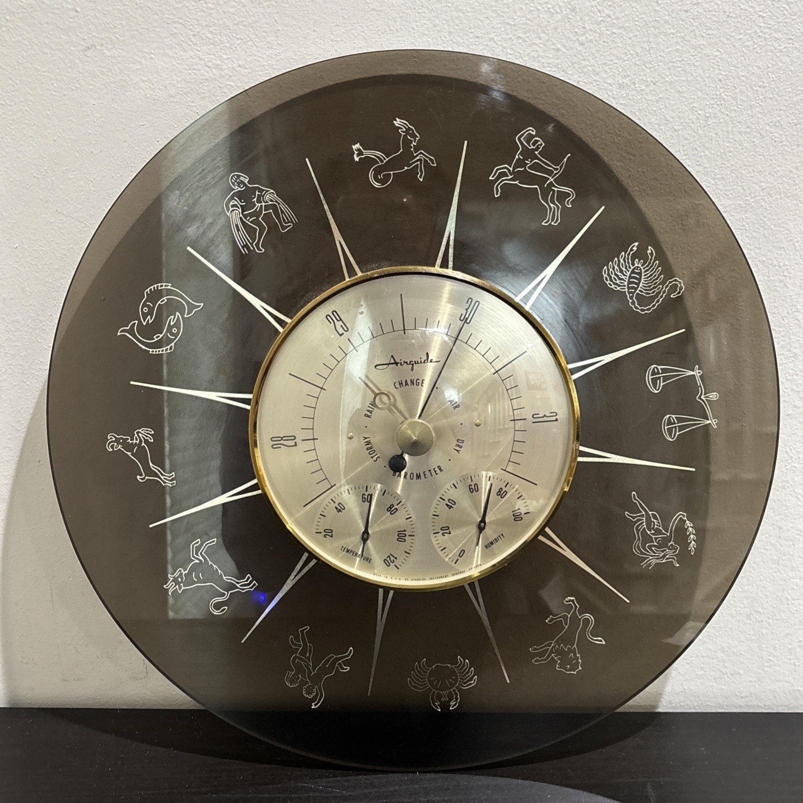 Rare Vintage AIRGUIDE BAROMETER THERMOMETER HUMIDITY Horoscope Zodiac Symbol 15\