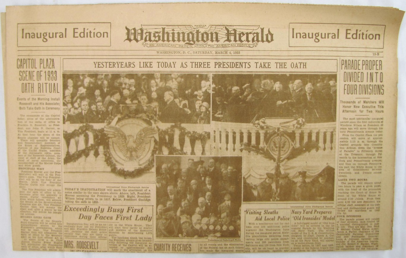 Vintage 1933 FDR President Franklin D. Roosevelt Inauguration Newspaper