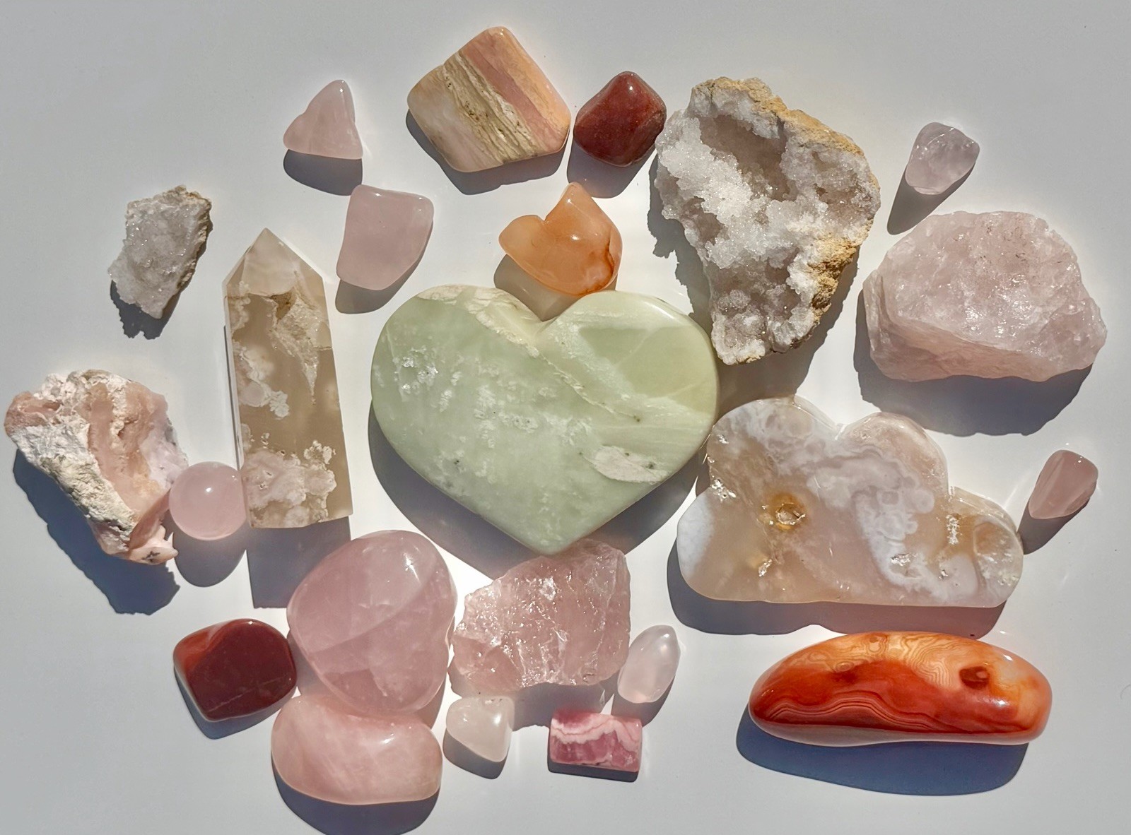 Self-Love & Relationship Crystal Bundle Rose Quartz, Flower Agate, Carnelian lot