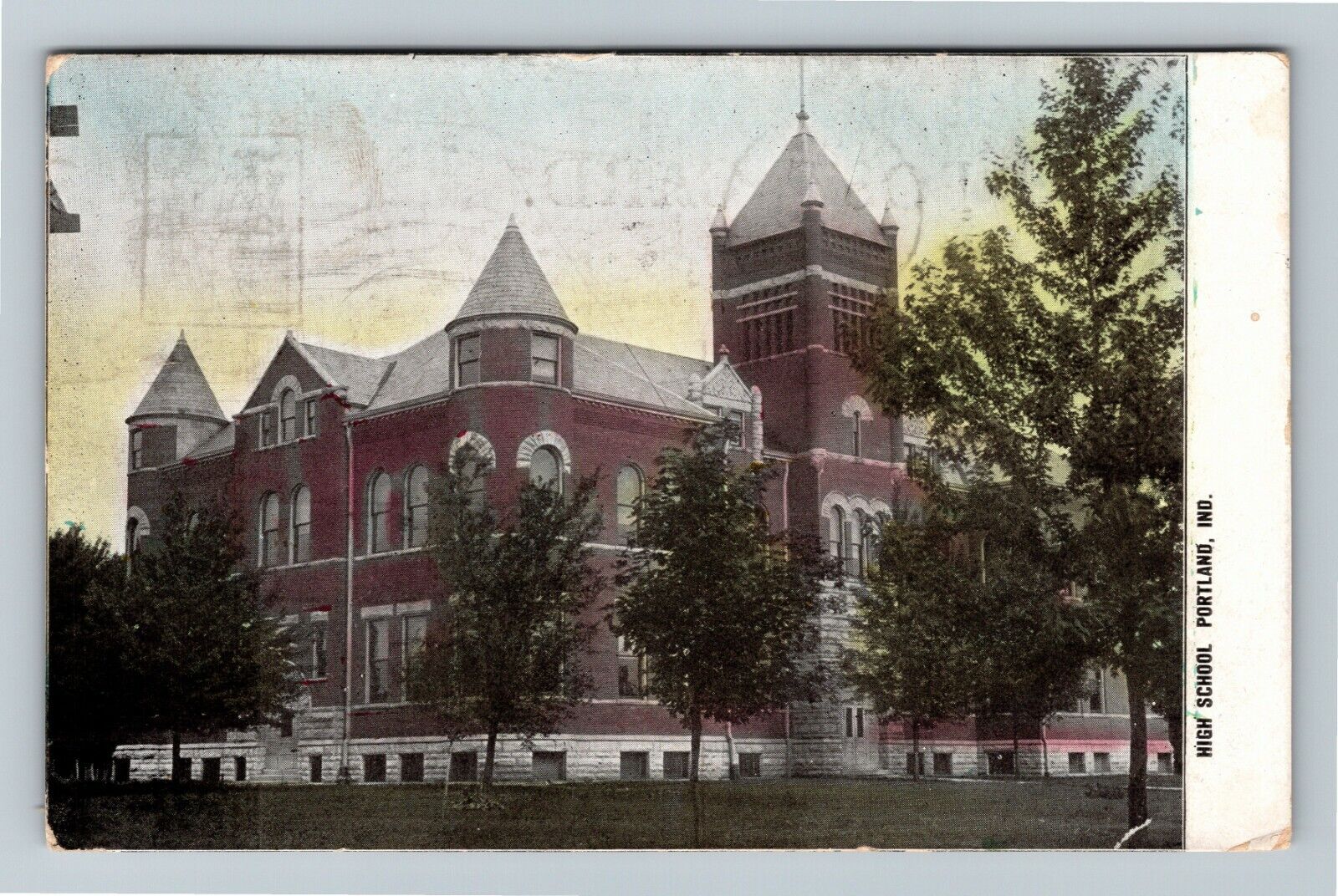 Portland IN-Indiana, High School, c1908 Vintage Postcard