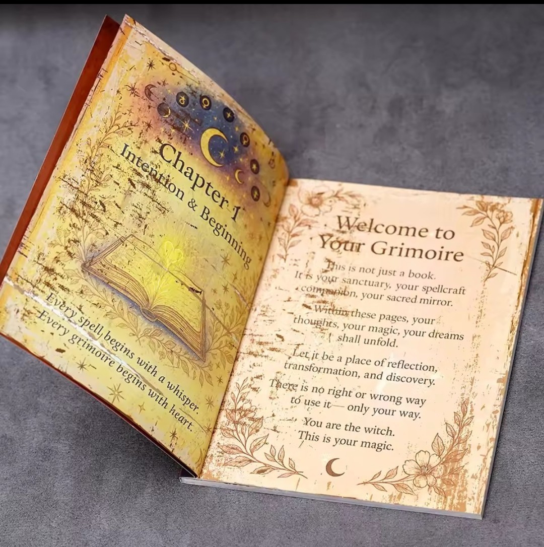 Witchcraft Grimoire 77 Pages Book of Shadows Kit with Moon Phases Herbal Lore...