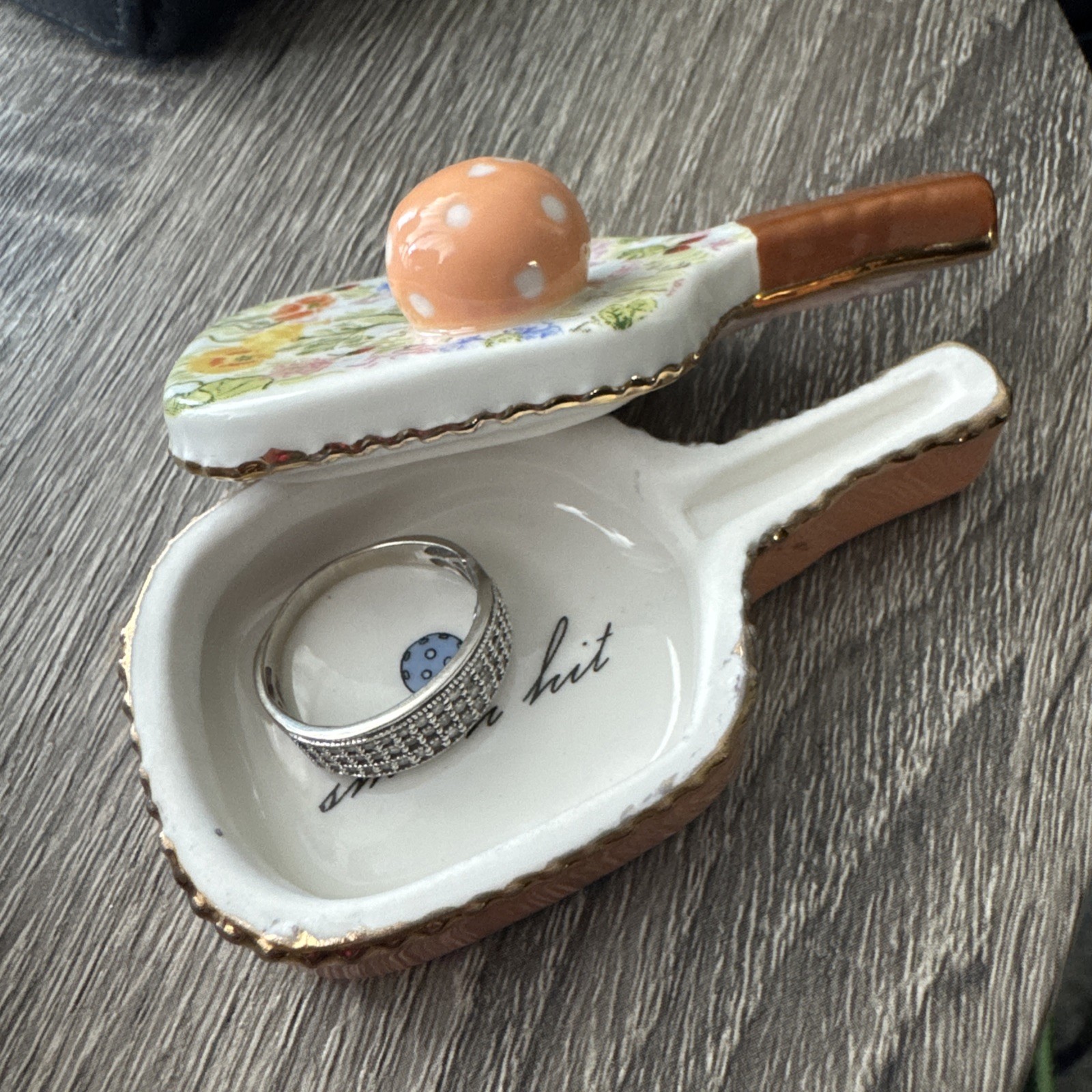 Anthropologie Tiny Floral Trinket Ring Box Pickleball Tennis  Gift