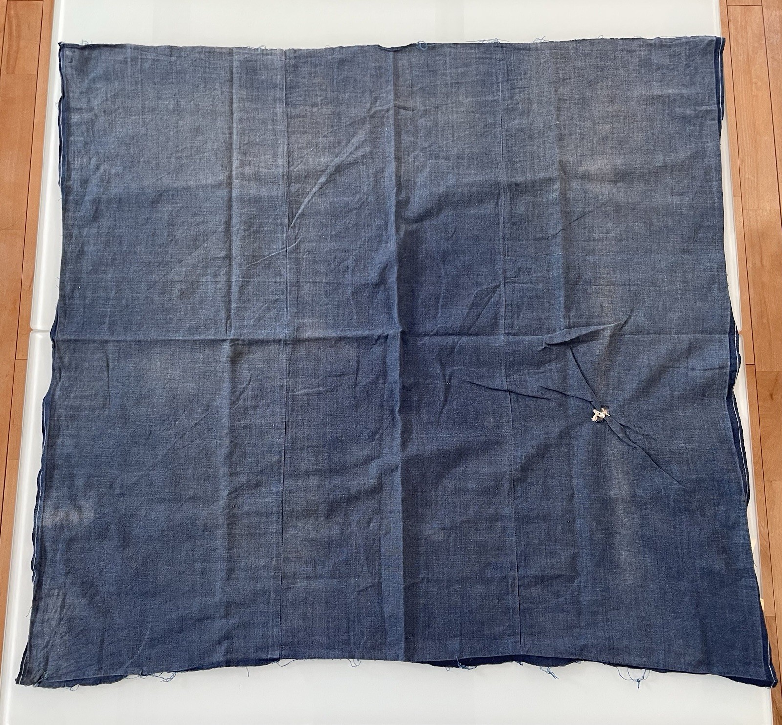 Vintage Japanese Indigo Cotton Boro Fabric Shuttle Woven Selvedge Panel 91x98cm