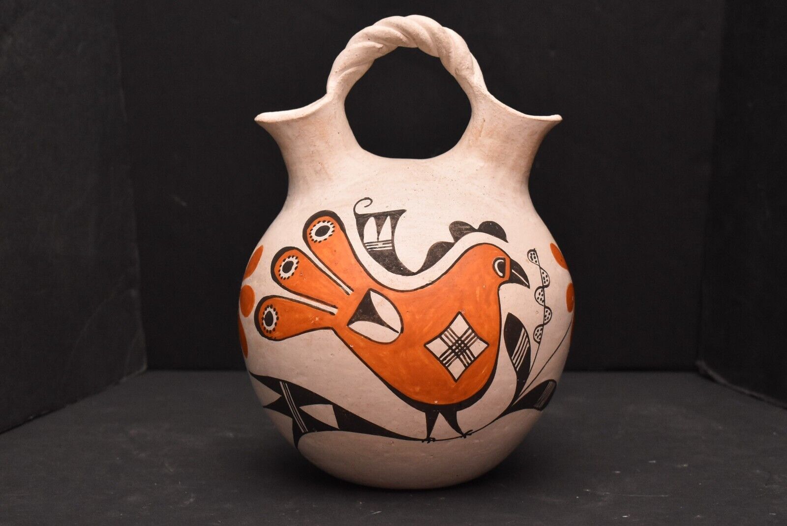 VTG Acoma Pueblo Pictorial Bird Pottery Wedding Vase Jar JUG 9\