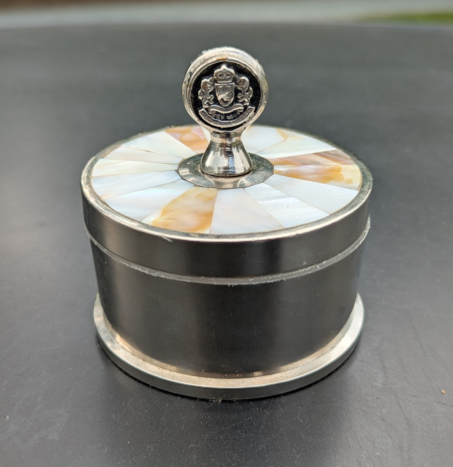 Vintage Ralph Lauren Wentworth Mother of Pearl Inlay Chrome Trinket Box