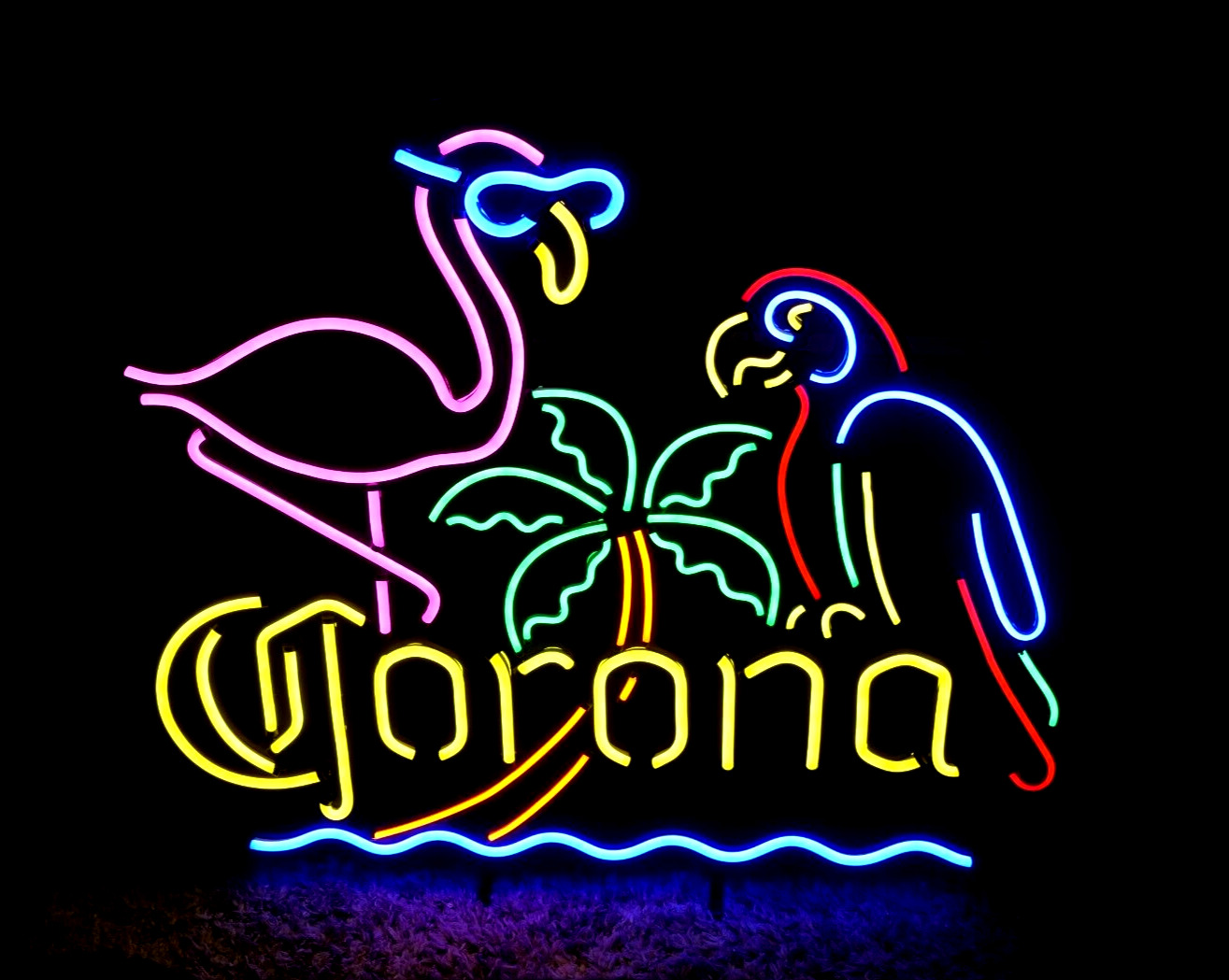 Corona Beer Flamingo Bird & Parrot Light Up LED Sign Game Room Tiki Bar Pub NEW
