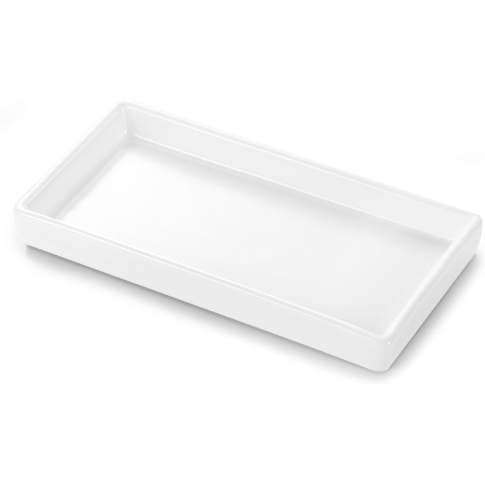 Bathroom Vanity Tray Perfume and Jewelry Dish, Mini, White 6.7 x 3.5