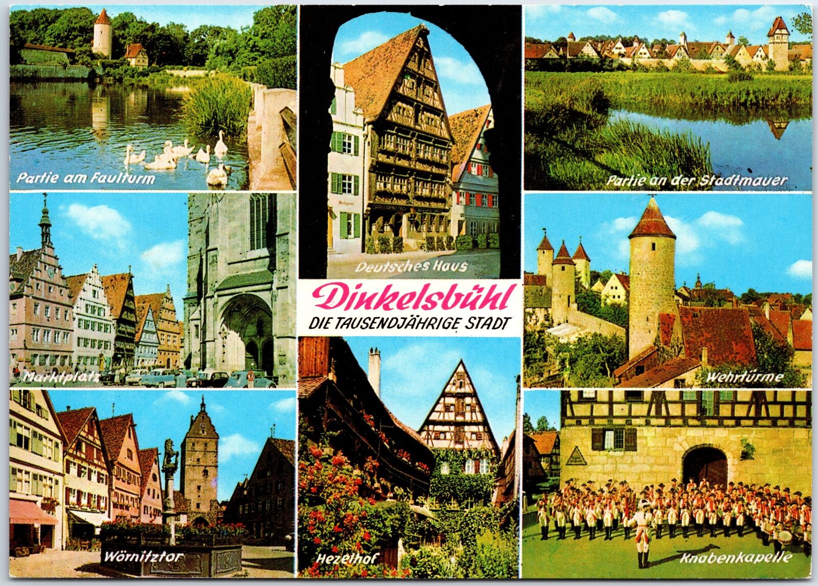 VINTAGE CONTINENTAL SIZE POSTCARD MULTIPLE SCENES AT DINKELSBUHL GERMANY 1970s