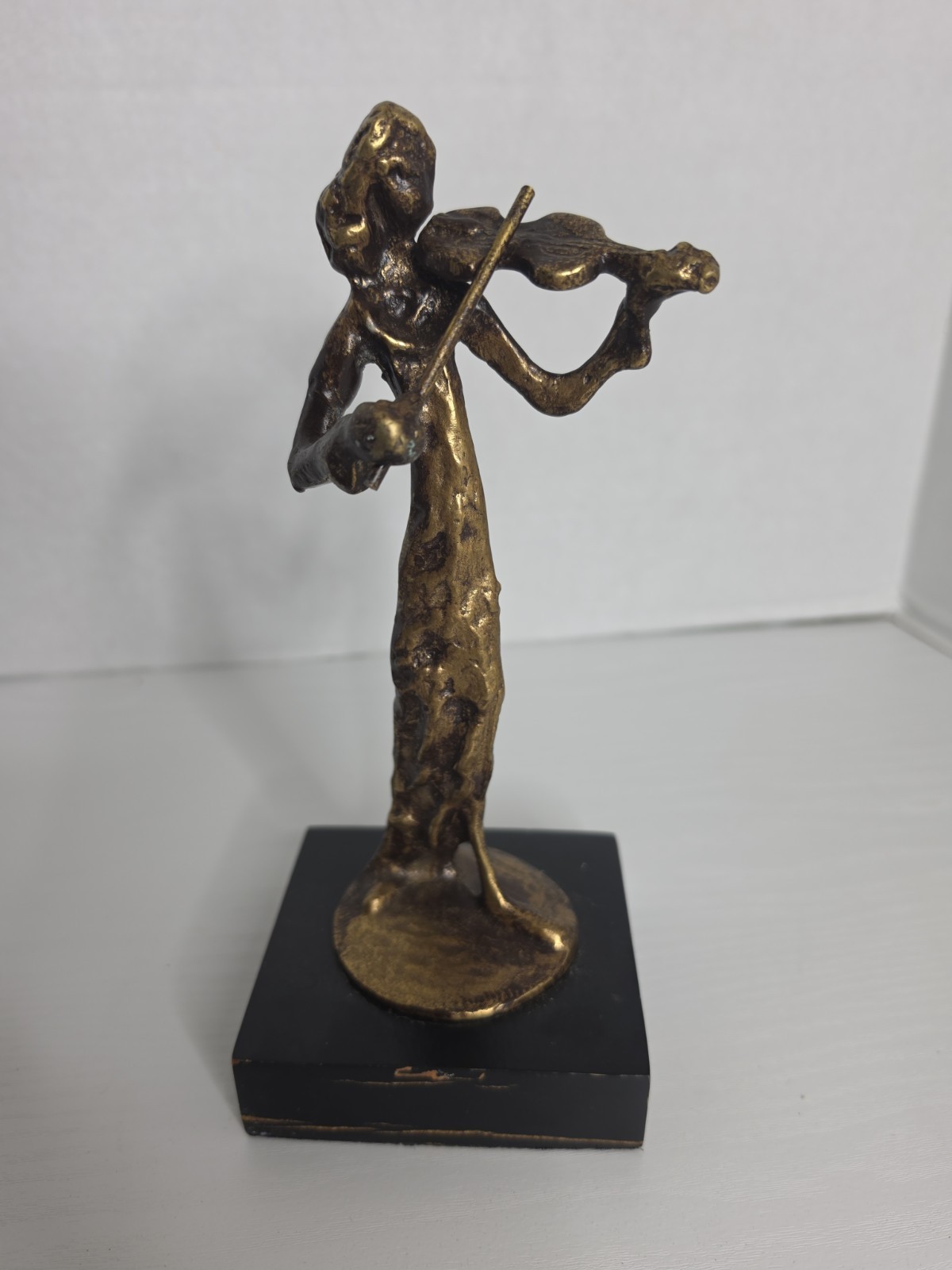 Violin Lady Brass Sculpture Playing Music 9 In Contemporary Modern Metal Base
