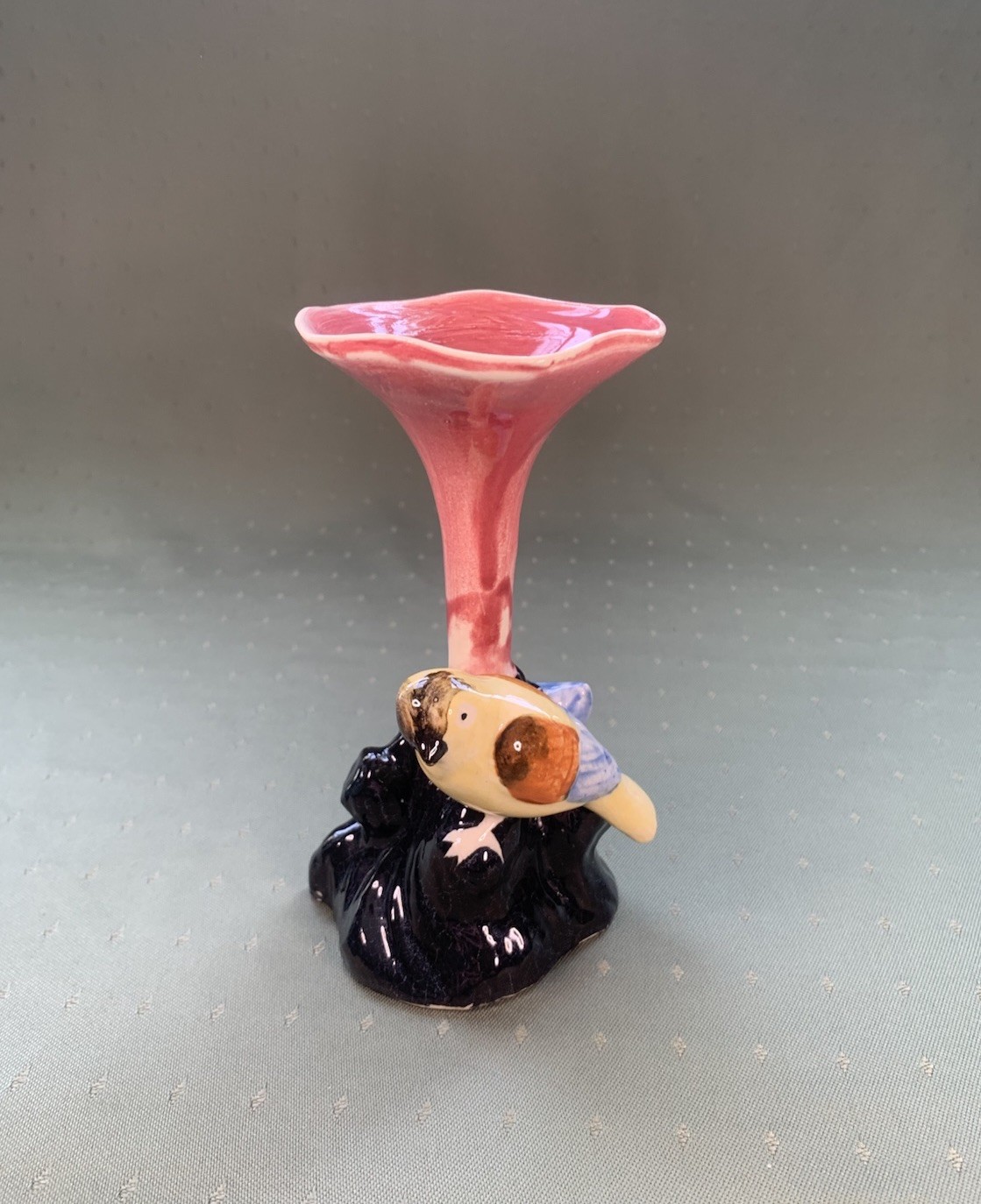 Vintage MCM Ceramic Figural Bud Vase W/Bird Perched On Base Japan