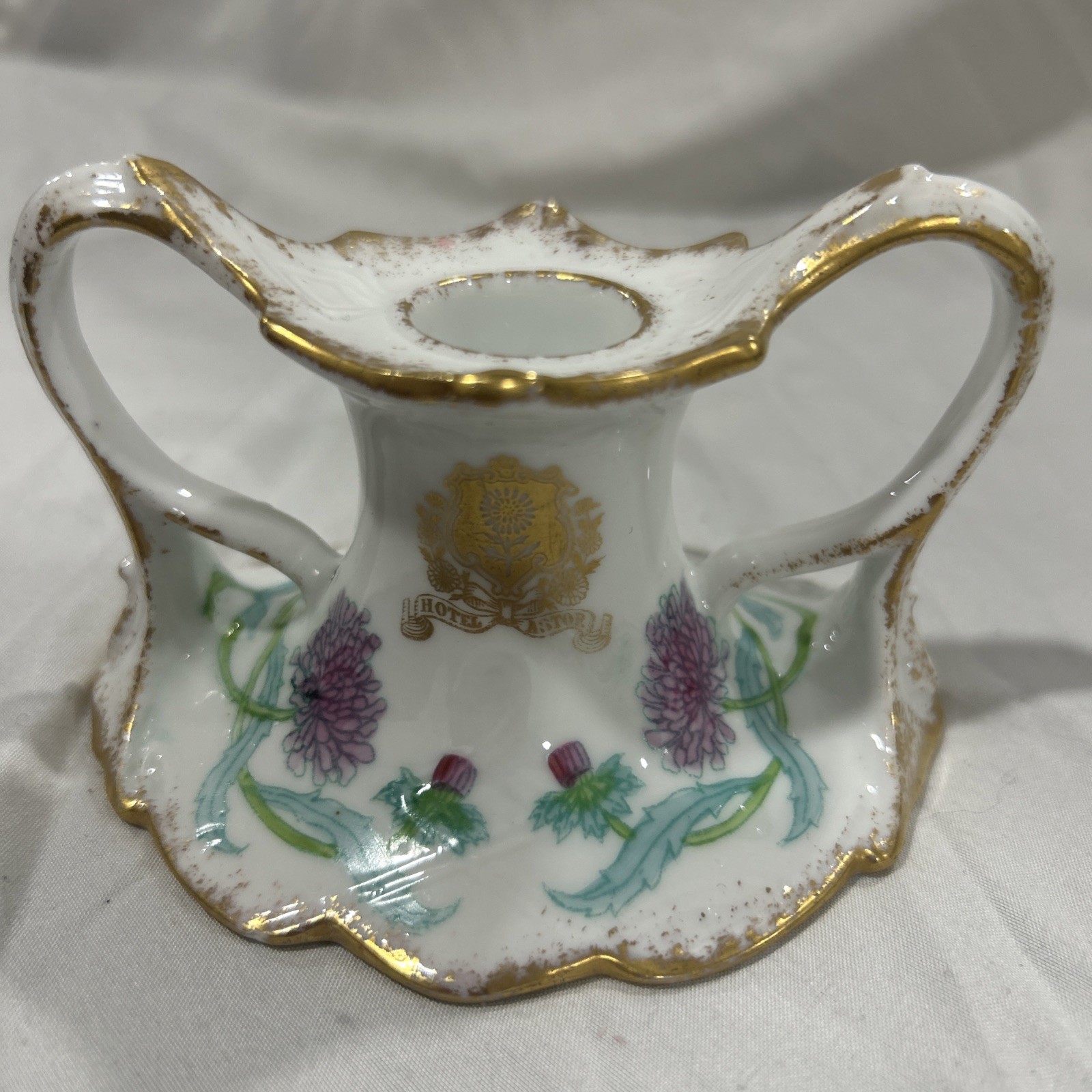 Rare 1920s Hotel Astor NY Ceramic Candle Holder w Crest made Germany