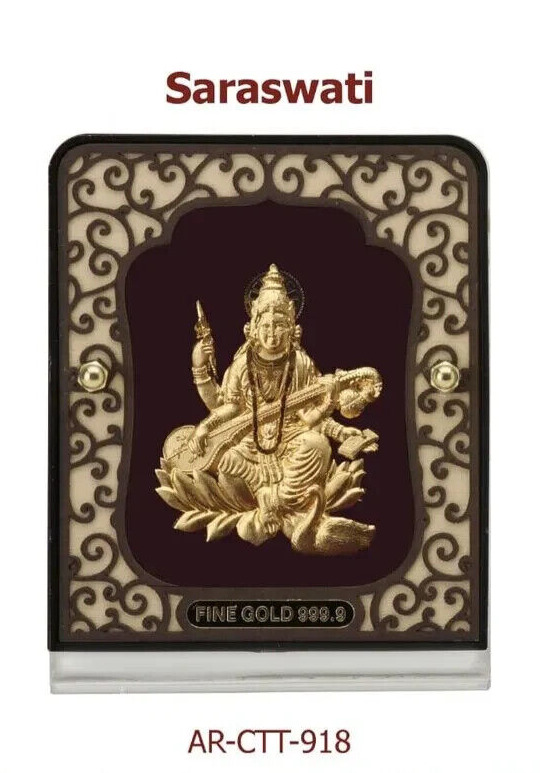 24kt Gold Foil Saraswati Table Top Mini Frame for Gifting, Decoration, Spiritual