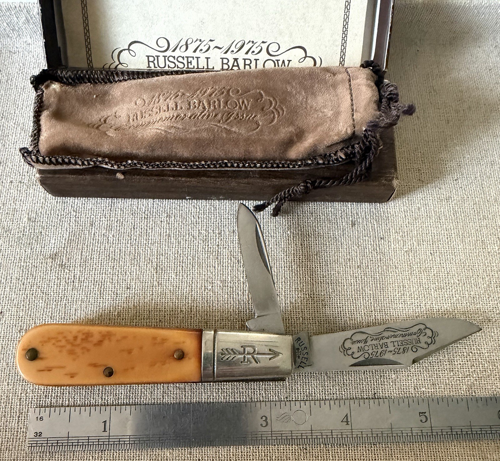 Vintage 1975 Russell Barlow Centennial Commemorative Knife with Box