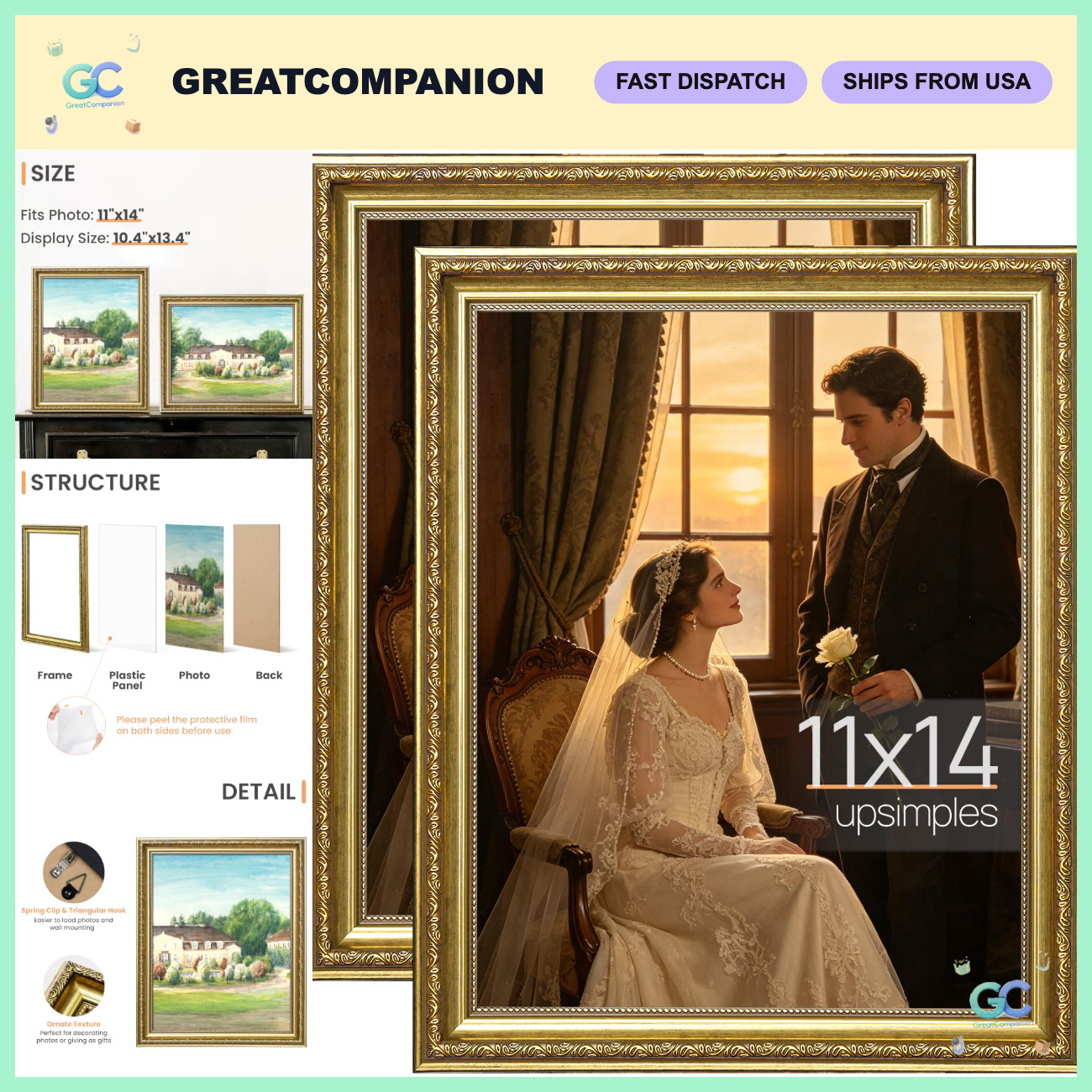 Vintage 11x14 Picture Frame Set - Antique Gold, 2 Pack, Elegant Home Decor