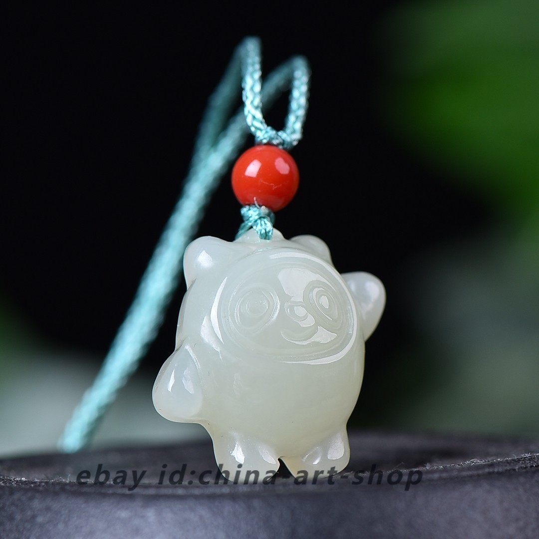 Natural Hetian White Nephrite Jade Carved Cartoon Bing Dwen Dwen Pendant G425