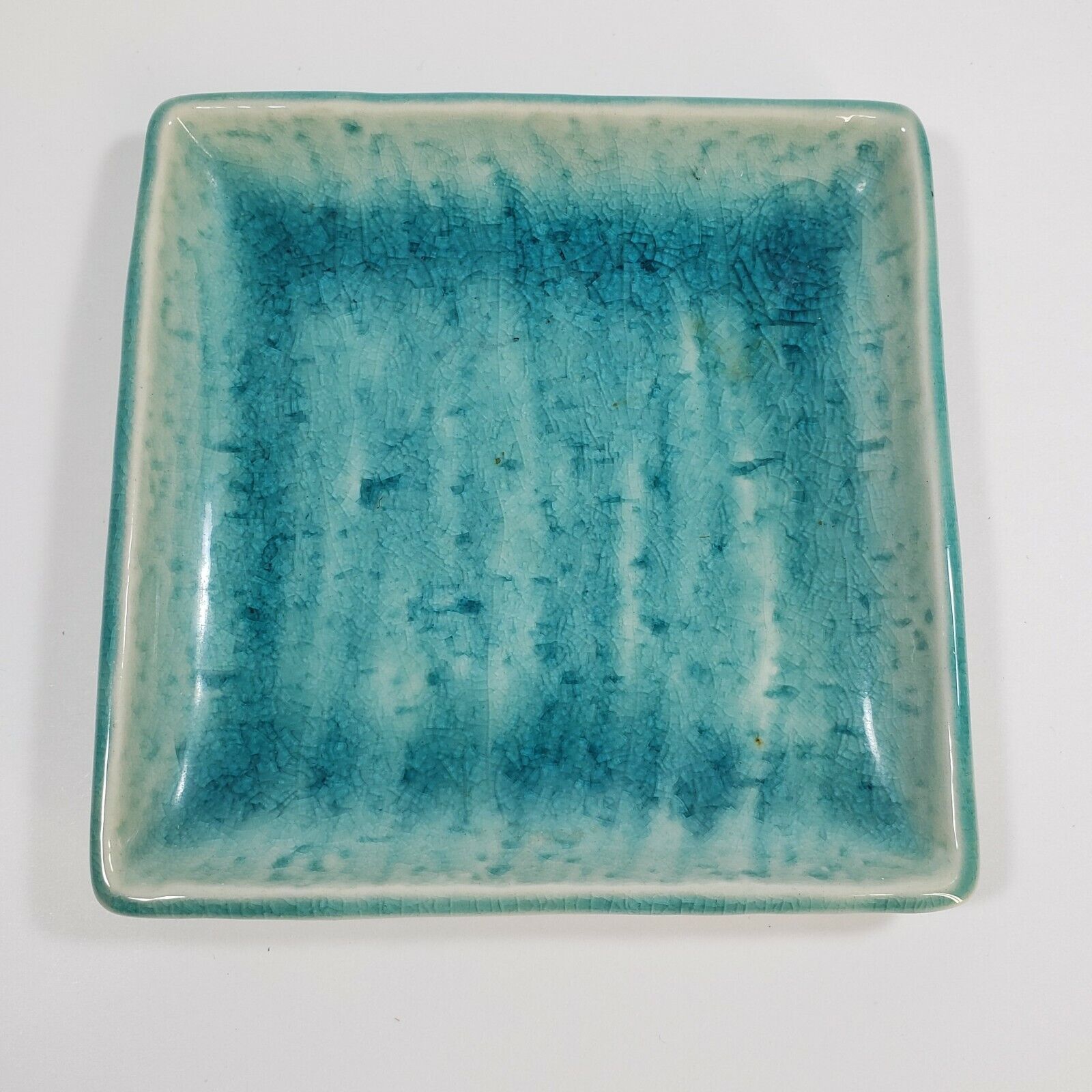 Vintage Kotobuki Japan Pottery Porcelain Blue Square Trinket dish