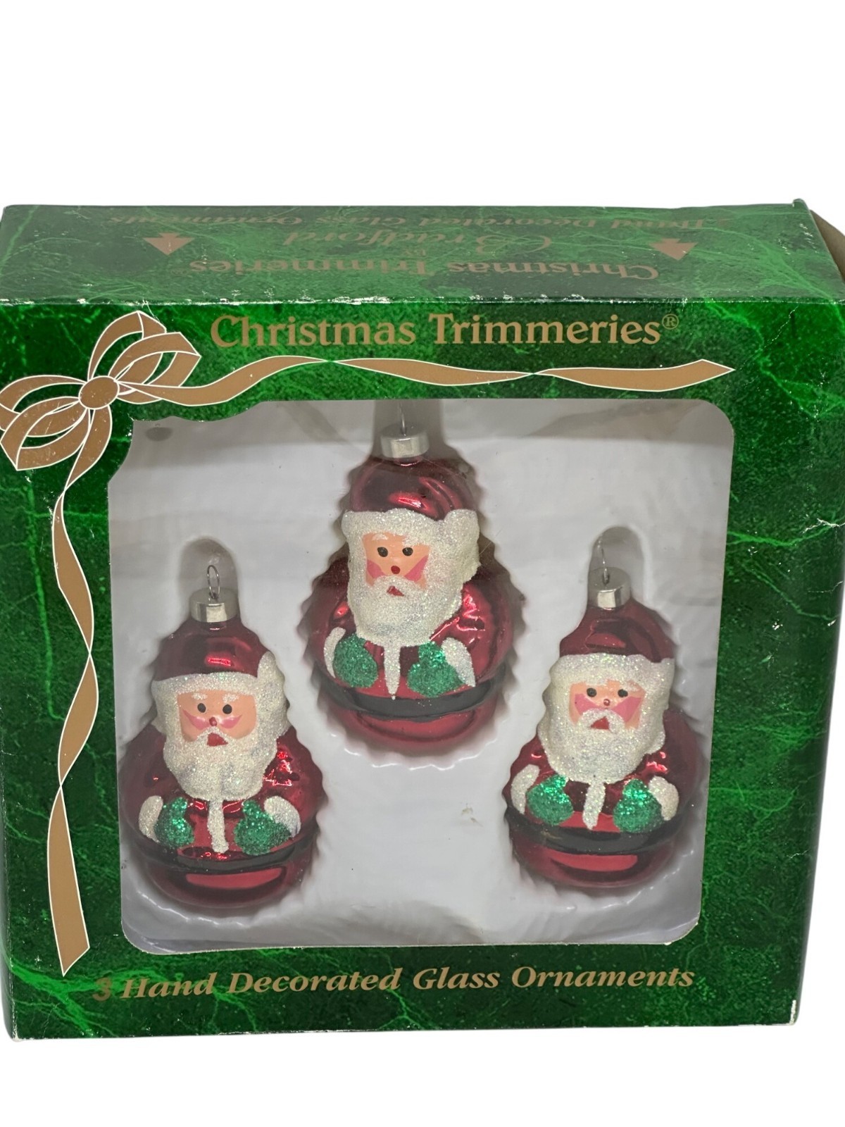 VTG Bradford Trimmeries Glass Santa Christmas Ornaments Set of 3 Box 3\