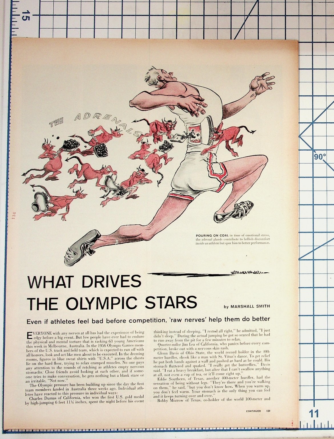 1958 Olympic Stars Adrenals Article Vintage Magazine Page Ephemera