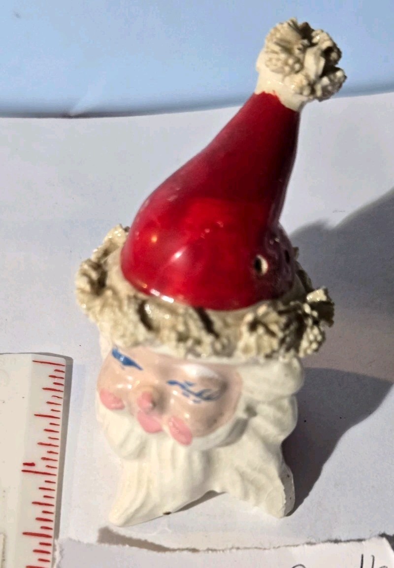 Vintage 1950s Japan Ceramic Santa Head Pepper Shaker Red/White Spaghetti Trim